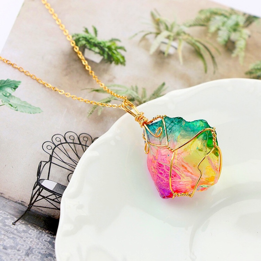 Rainbow Necklace pendant Gemstone  Chakra Necklace - Picture 3 of 6